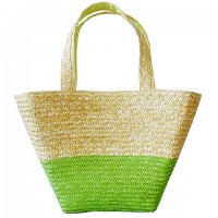 Straw Tote – 12 PCS Woven Wheat Straw Tote - 2 Tones - Lime - BG-R11052LM